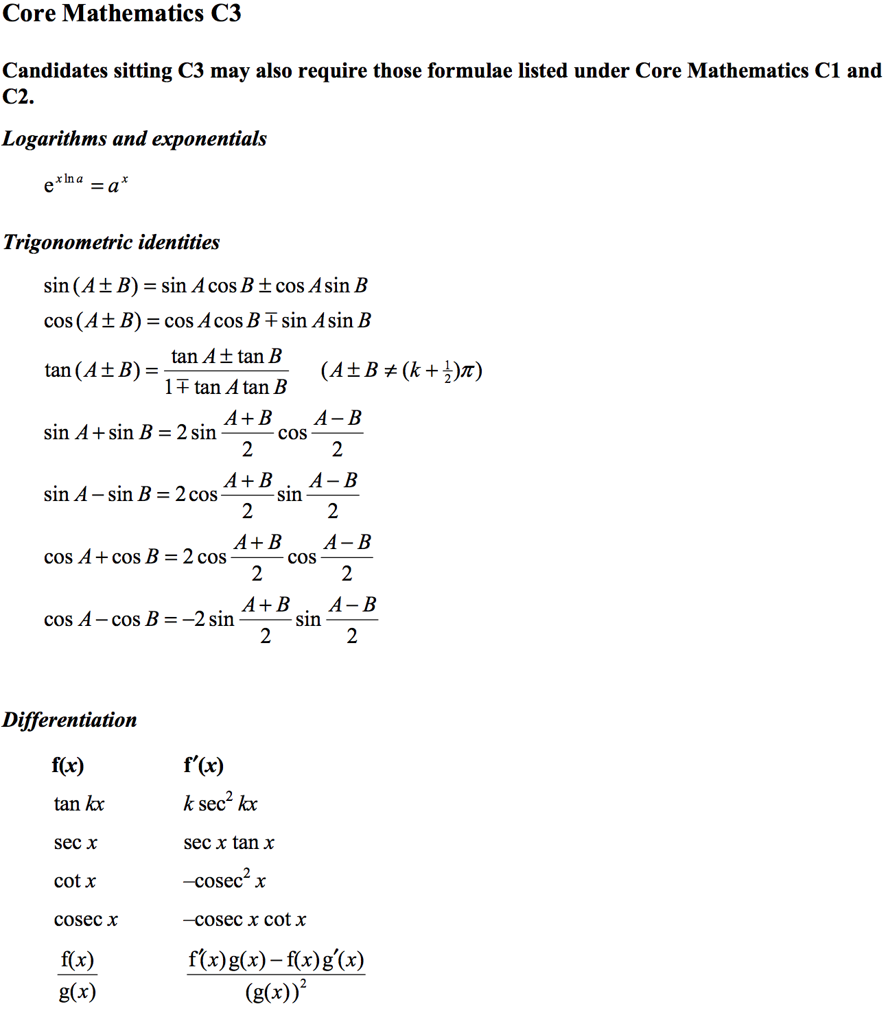 c3 formulae